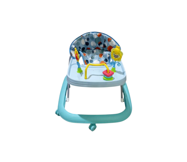 Comfortable deep baby walker seat with multi-colored polka dot pattern